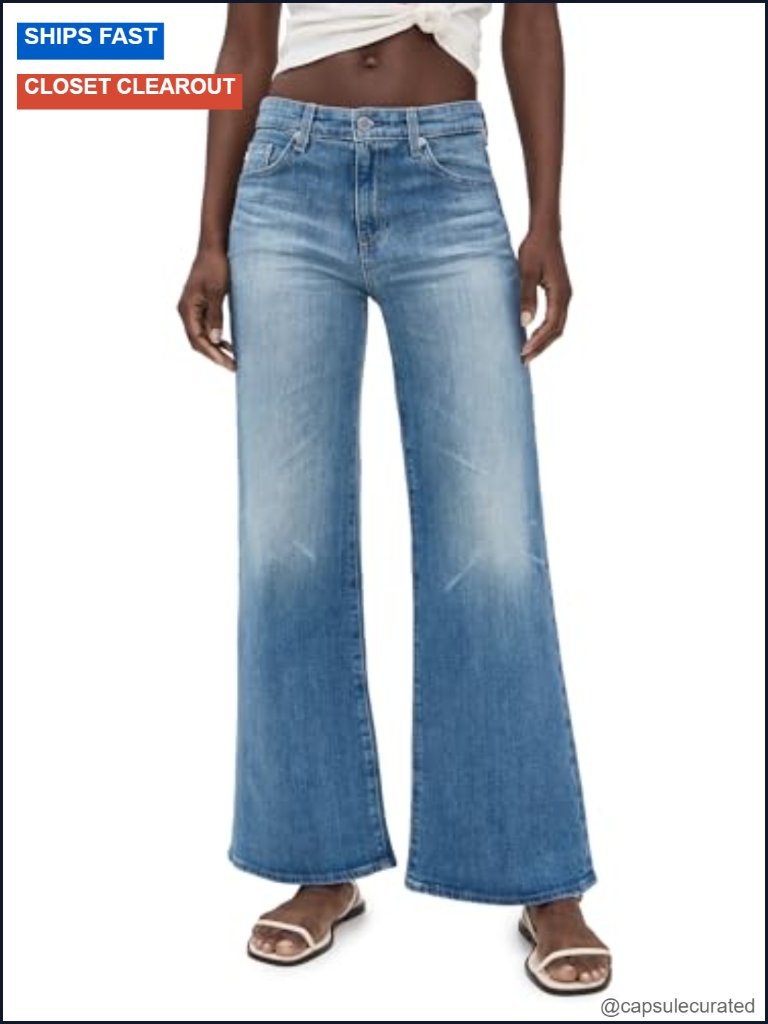 Mid Rise Wide Leg Jeans With Fading And Whiskering